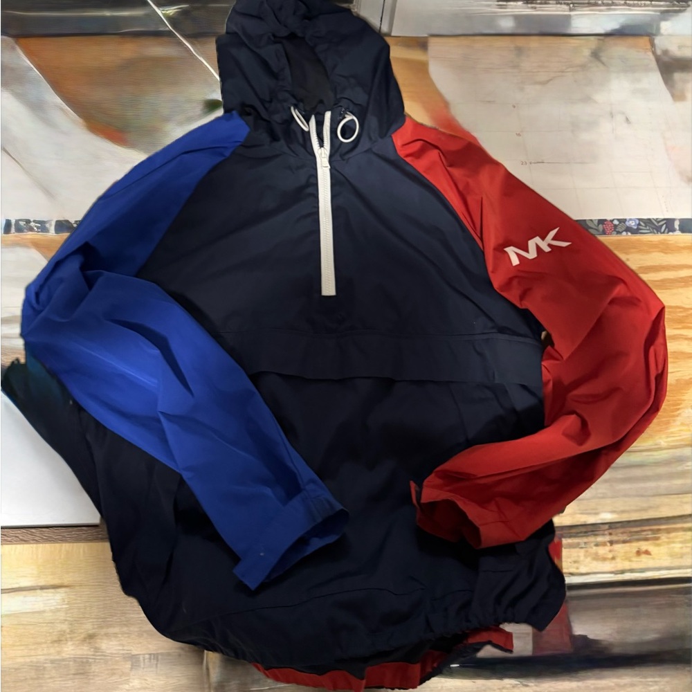 Men's Michael Kors  Hooded Multicolor 1/2Zip Windbreaker Jacket size small